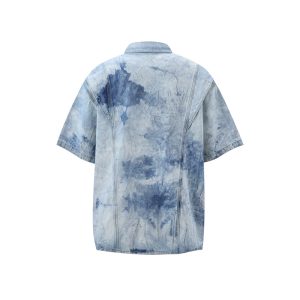 Jiayiku men's summer suit shirt Korean ruffian handsome niche tie-dye washed denim shirt men's jacket short sleeves – Image 6