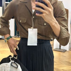 Italian retro casual Cuban collar long-sleeved shirt men's double pocket white shirt – Image 5