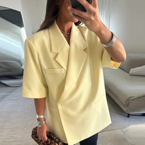 2025 New Top Versatile Lapel Side Button Suit Long Short Sleeve Jacket Women's Top INS – Image 5