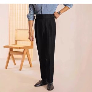 Casual pants men's straight-leg loose Neapolitan jeans Italian Parisian button-down trousers – Image 3