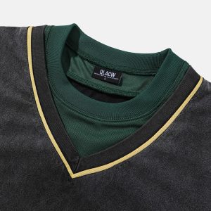 Spring and Summer New European and American Trendy Brand Retro Washed Splicing Fake – Image 3