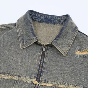 Jiayiku Men's Summer Shirt American Street Worn Washed Denim Shirt Short Sleeve Ruffian Handsome Trendy Men – Image 5