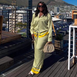 African women's long-sleeved cardigan shirt wide-legged trousers print large size casual European and American foreign versatile two-piece women – Image 3