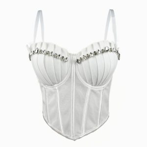 In winter, the new rhinestone pleated high-end design inner fish small camisole, European and American wear herringbone corset – Image 5