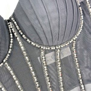European and American popular sexy mesh suspenders, with a vest and chest pad, can be worn outside the sparkling diamond herringbone plastic corset – Image 5