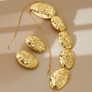 Cross-border vintage oval metal jewelry set fashionable and versatile long necklace earrings creative necklace earrings – Image 3