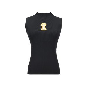 French Simple Top Women's Summer Sense of Luxury 2025 New Temperament Commuter High Neck Metal Decoration Vest T-Shirt Women – Image 3