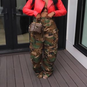 LD24471 new European and American fashion street cut whitewashed straight loose multi-pocket camouflage trousers – Image 3