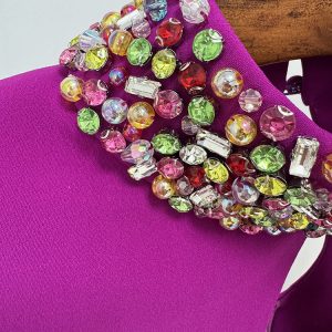 Spot 2025 New European and American Fashion Star Dress Long Skirt Stand Collar Beaded Diamond Slit Sleeve Long Dress – Image 5