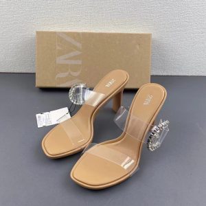 ZA2025 Summer New Women's Shoes Transparent Rhinestone Trim Stiletto Heels Fashion Fashion Temperament High Heels Back Air Sandals – Image 3