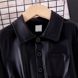 Foreign trade cross-border children's suit European and American summer lapel sleeveless breasted one-piece leather jacket with belt two-piece set – Image 3