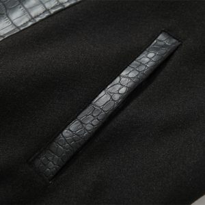 High Street Dark Cross Embroidered Baseball Jersey Jacket Men's Trendy Color-Blocked Sleeves Crocodile PU Leather Jacket – Image 6