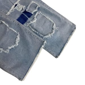YL2475 European and American fashion loose straight wash multi-pocket patch patch wash street denim trousers – Image 3