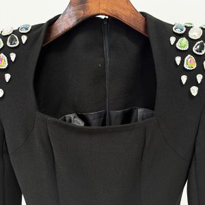 new star fashion temperament heavy industry gemstone set diamond long sleeve long dress dress long skirt – Image 4