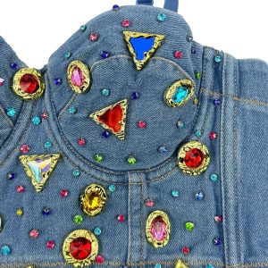 Denim with a jeweled corset on the inside and sexy on the outside with a bra rock hip-hop performance hot girl suspenders – Image 4