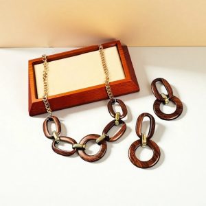 1 set of retro style and luxury collision jewelry set original matte earring necklace set necklace earrings – Image 3