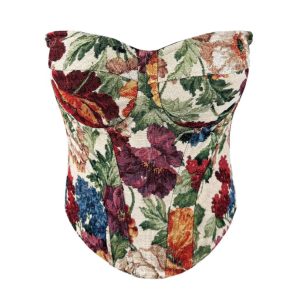 Cross-border new sexy bandeau top, suspender wear, with chest pads, retro palace style herringbone corset – Image 5