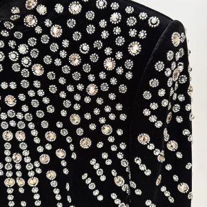 Quality spot evening dress long skirt 2025 star heavy work bead diamond gold velvet long dress – Image 6