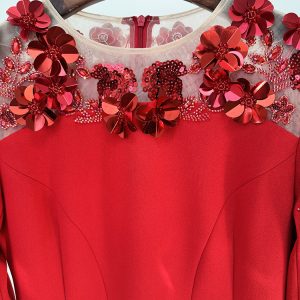 New European and American Star Evening Dress Long Skirt Heavy Industry Beaded Three-dimensional Flower Mesh Stitching Long Dress – Image 3