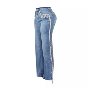 independent station cross-border straight jeans women's autumn clothes new high-waisted fashion retro tassel design sense – Image 3
