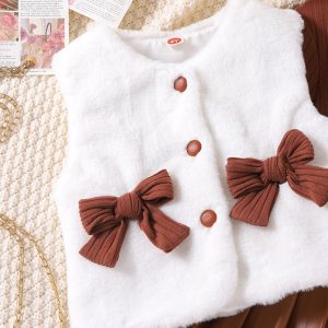 Cross-border European and American children's clothing autumn and winter new pit strip long-sleeved inner layer + sweater vest + PU leather short skirt girl three-piece set – Image 6