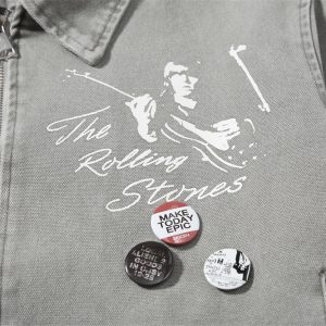 American band-print lapel jacket men's fall loose street trend badge-embellished casual canvas jacket – Image 5