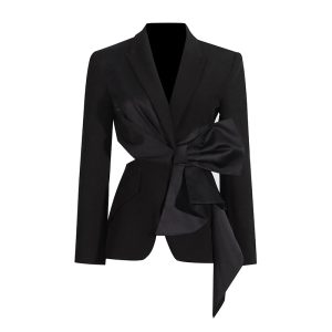 Fall 2025 new fashionable and sexy V-neck open-waist bow splicing design lace-up waist blazer – Image 5