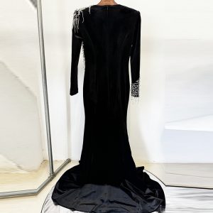 Quality Spot Evening Dress 2025 Star Collection Heavy Industry Beaded Acetate Velvet Small Trailing Long Skirt Dress – Image 4