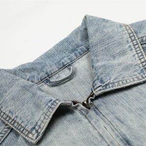 Punk washed distressed denim cargo jacket men's loose heavy faded multi-pocket design loose jacket – Image 5