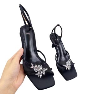 ZA Four Seasons 2025 New Simple Cross-Band High Heels Women's Toe French Pointed Sandals Women's Outerwear Fashion – Image 5
