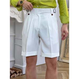 2025 Summer Thin Neapolitan High-Waisted Shorts Italian British Retro Yuppie Waist Adjusting Retro Shorts Trend – Image 3