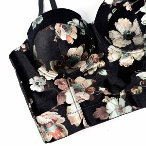 Fall/Winter 2024 velvet flower print, elegant temperament, high-end sense of luxury, inner corset, outer shape, herringbone bra – Image 3
