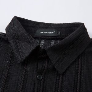 Men's  Summer Hollow Shirt Korean Cleanfit Niche Design Short Sleeve Shirt Ruffian Handsome – Image 6