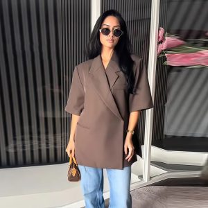 2025 New Top Versatile Lapel Side Button Suit Long Short Sleeve Jacket Women's Top INS – Image 8