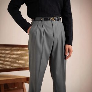 breathable double-pleated trousers, men's spring and autumn style straight slim retro casual Hollywood pants, trousers – Image 3