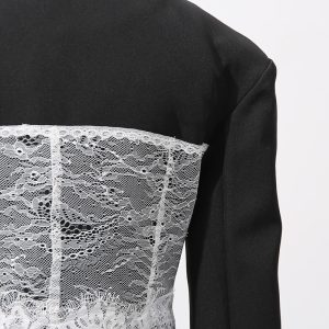 European and American lace splicing suit women's 2025 new fishbone slim fashion niche design sense blazer women – Image 4