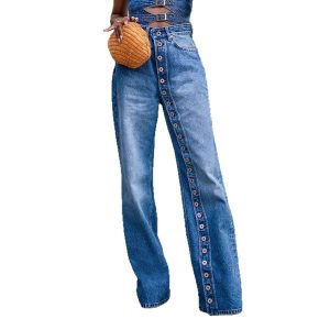 YLN0228 cross-border independent station Amazon 2025 new high-waisted heavy industry multi-button jeans women's trousers – Image 4