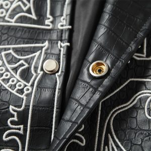 High Street Dark Cross Embroidered Baseball Jersey Jacket Men's Trendy Color-Blocked Sleeves Crocodile PU Leather Jacket – Image 5