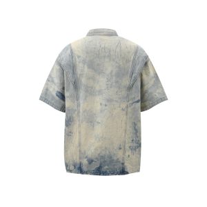 Jiayiku men's summer suit shirt Korean ruffian handsome niche tie-dye washed denim shirt men's jacket short sleeves – Image 5