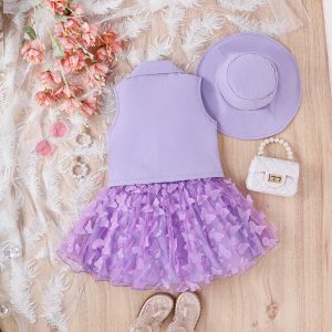 Baby salary children's clothing, European and American sleeveless suit, cotton vest, butterfly mesh skirt, children's sweet travel girls' suit – Image 4