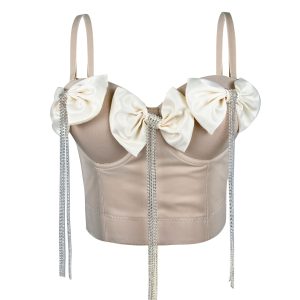 Exquisite Rhinestone Tassel Heavy Industries Double Layer Black Big Bow Diamond Chain Bow Tie Fishbone Corset – Image 4