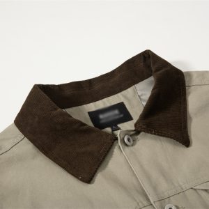 Mountain outdoor canvas cargo jacket men's spring and autumn sports multi-pocket design stitching contrast lapel jacket – Image 5