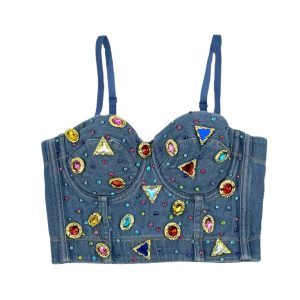 Denim with a jeweled corset on the inside and sexy on the outside with a bra rock hip-hop performance hot girl suspenders – Image 5