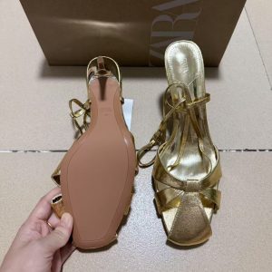 ZA Spain 2025 summer new women's shoes hollow gentle toe wrap women's outer wear round toe gold strap sandals for women – Image 3