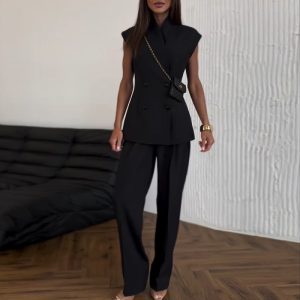 European and American cross-border women's clothing  waisted trouser set – Image 3