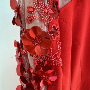 New European and American Star Evening Dress Long Skirt Heavy Industry Beaded Three-dimensional Flower Mesh Stitching Long Dress – Image 5