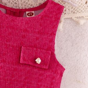 Cross-border foreign trade, Europe and the United States, spring and autumn, new trendy girl suit, long-sleeved inner layer + pink dress, shoulder bag – Image 4
