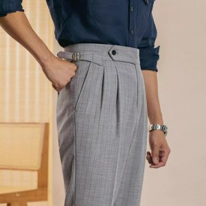 Neapolitan striped high-waisted pants casual business formal wear slim trousers Paris button adjustment – Image 4