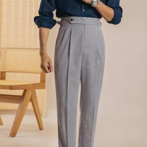 Neapolitan striped high-waisted pants casual business formal wear slim trousers Paris button adjustment – Image 5