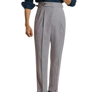 Neapolitan striped high-waisted pants casual business formal wear slim trousers Paris button adjustment – Image 3